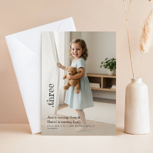 Invitation Double Enfant Enfant Frère et Sœur Photo Mignon Fê