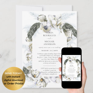 Invitation Double face BILINGUAL Mariage Bleu Bleu Bleu Flora