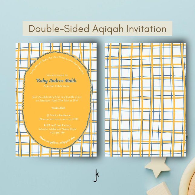 Invitation Double face blanc jaune lumineux carreau dessiné à (Créateur téléchargé)