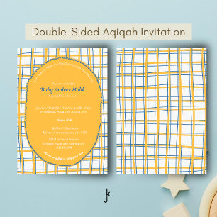 Invitation Double face blanc jaune vif carreau dessin à la ma