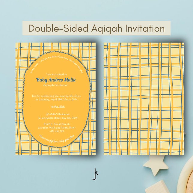 Invitation Double face clair jaune vif carreau dessin à la ma (Créateur téléchargé)