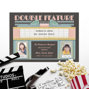 Invitation Double Feature Film Twins Anniversaire Fête