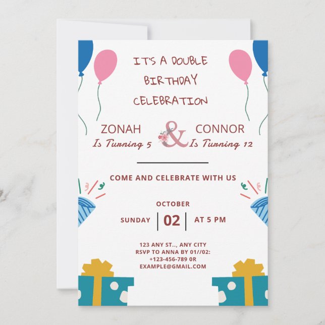 Invitation Double fête Anniversaire (Devant)