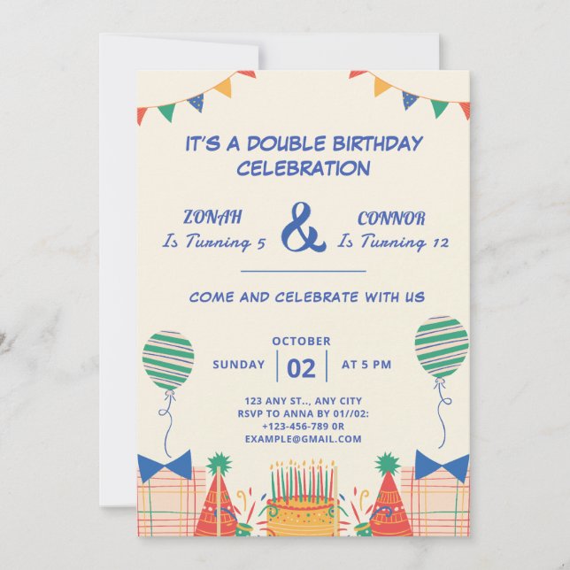 Invitation Double fête Anniversaire (Devant)