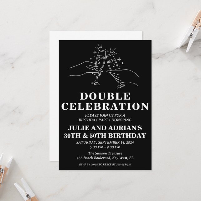 Invitation Double fête d'anniversaire (Devant/Arrière en situation)