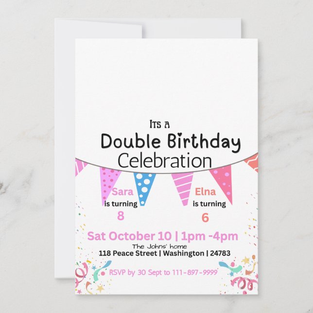 Invitation Double Fête d'Anniversaire  (Devant)
