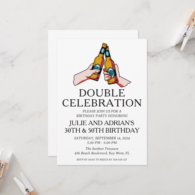 Invitation Double fête d'anniversaire (Devant/Arrière en situation)