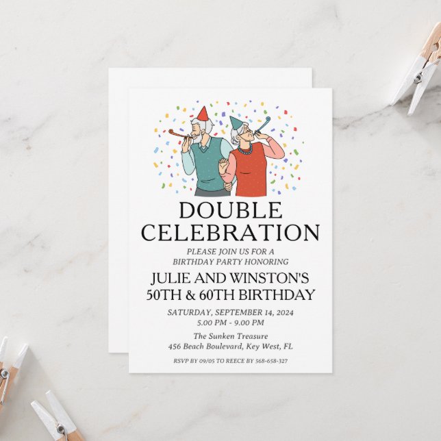 Invitation Double fête d'anniversaire (Devant/Arrière en situation)