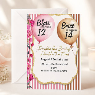 Invitation Double Fête d'Anniversaire Anniversaire conjoint