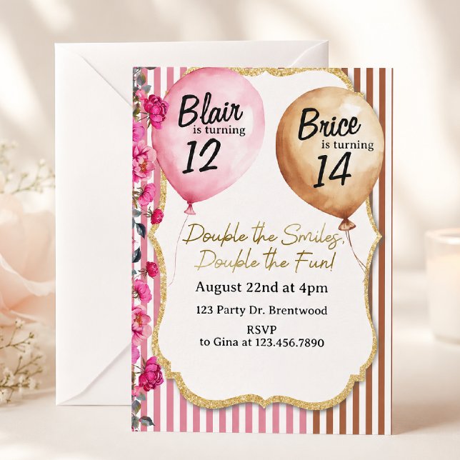 Invitation Double Fête d'Anniversaire | Anniversaire conjoint (Créateur téléchargé)