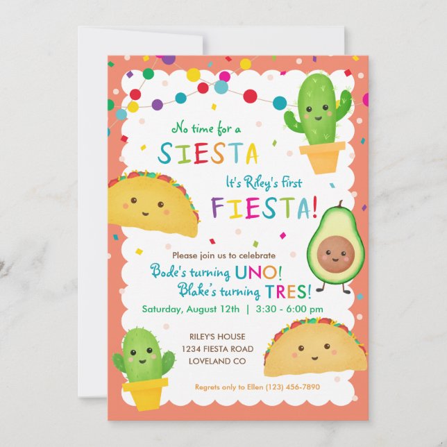 Invitation Double fête d'anniversaire avec taco (Devant)