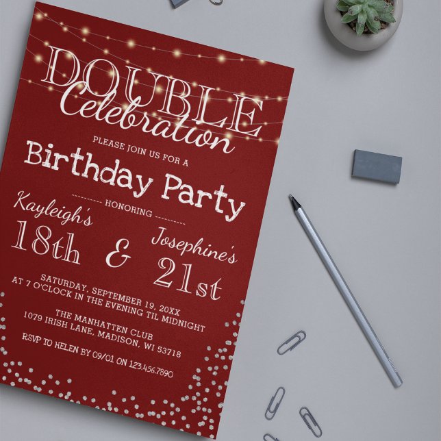 Invitation Double fête d'anniversaire élégante (Créateur téléchargé)
