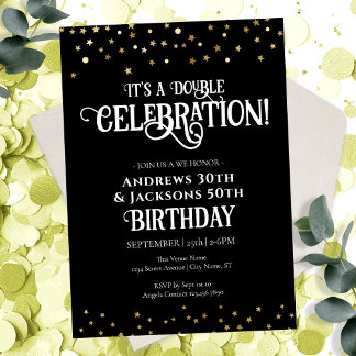 Invitation Double fête d'anniversaire Star Confetti
