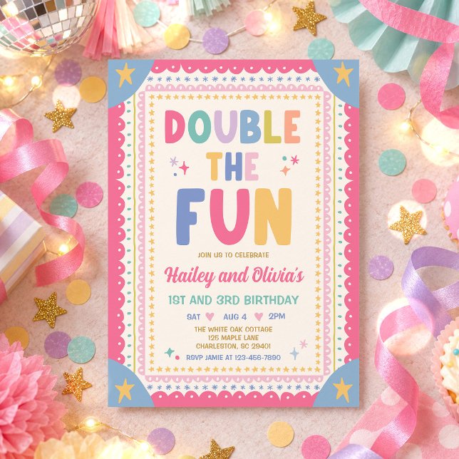 Invitation Double Fun Fille Anniversaire Conjoint Fantaisiste (Créateur téléchargé)