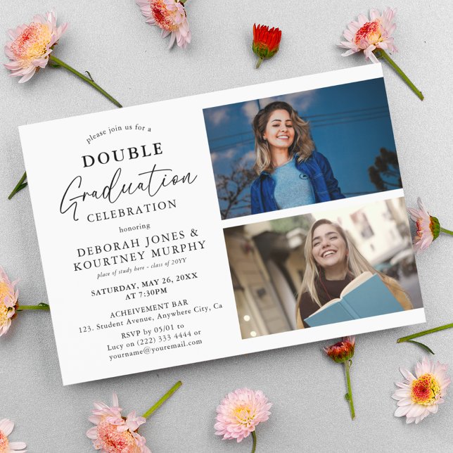 Invitation Double Graduation Celebration Graduate Photo (Créateur téléchargé)
