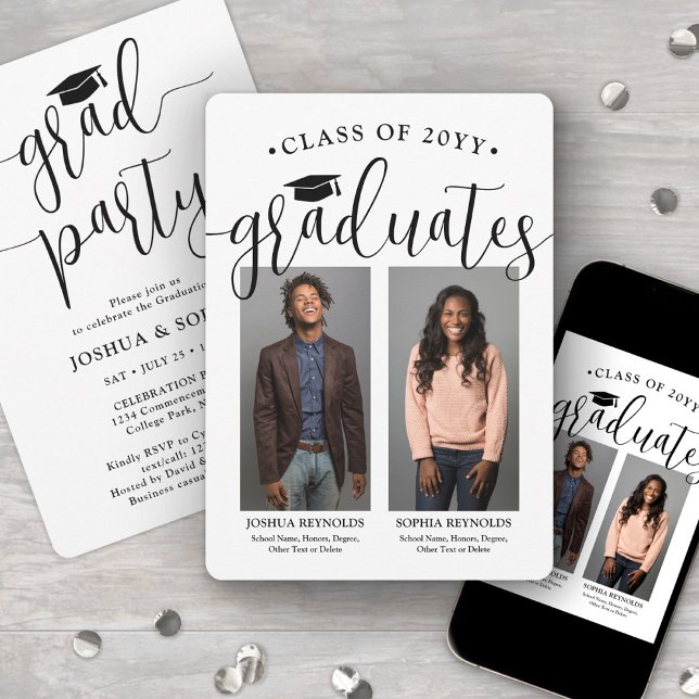 Invitation Double Graduation Party 2 Graduates' Photos Joint (Créateur téléchargé)