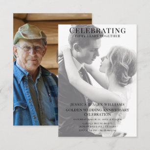 Invitation Double Jeune/Vieille Photo 50e Anniversaire