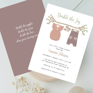 Invitation Double Joie Vêtements Aquarelle Jumeaux Baby Showe