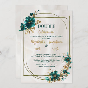 Invitation Double joint floral Gold Green