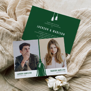 Invitation Double Joint Graduation Green Tassel Party