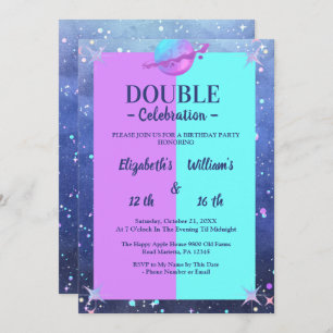 Invitation Double Joint jumeau espace anniversaire garçon fil