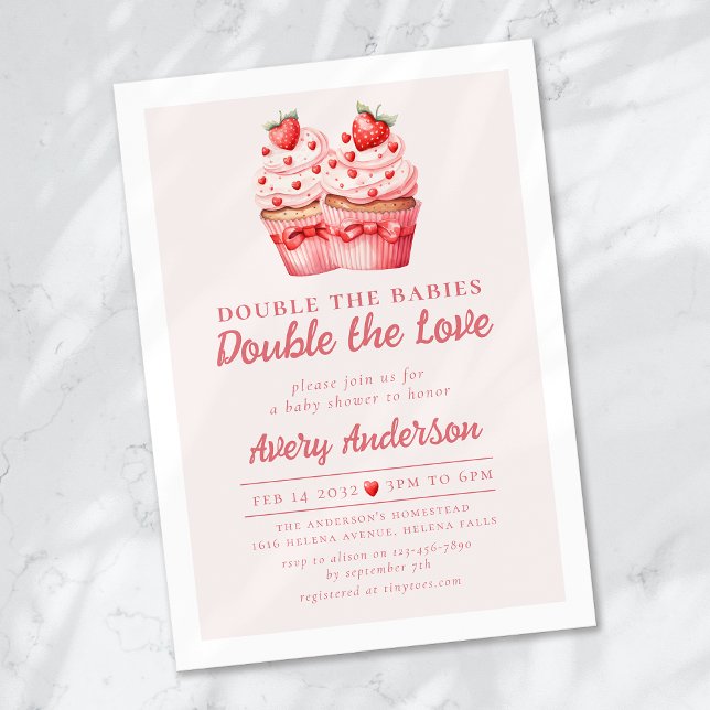 Invitation Double le Baby shower jumeau Love Pink Cupcake (Créateur téléchargé)