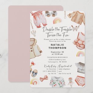 Invitation Double Le Trouble Girl Twins Baby shower rose