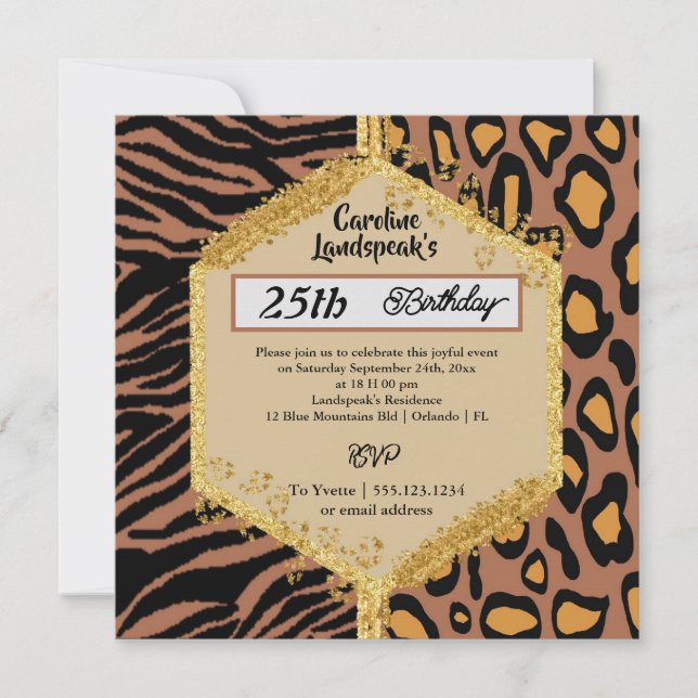Invitation Double Leopard Zebra Prints & Parties scintillant  (Devant)