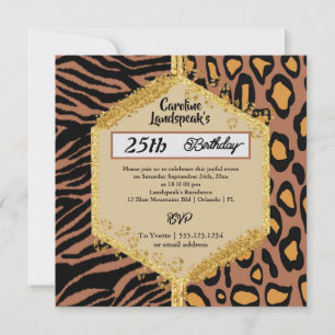 Invitation Double Leopard Zebra Prints & Parties scintillant