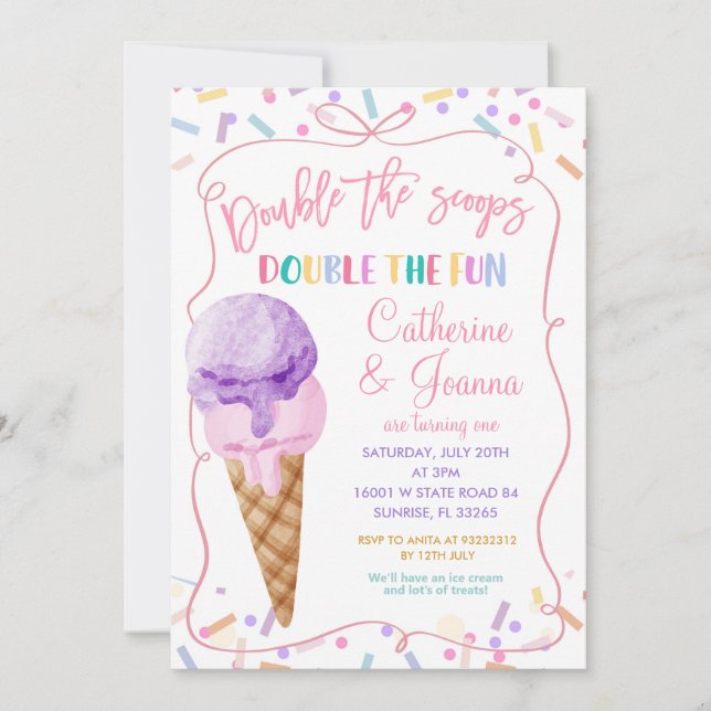 Invitation Double les boules Double Fun Birthday Ice Cream (Devant)