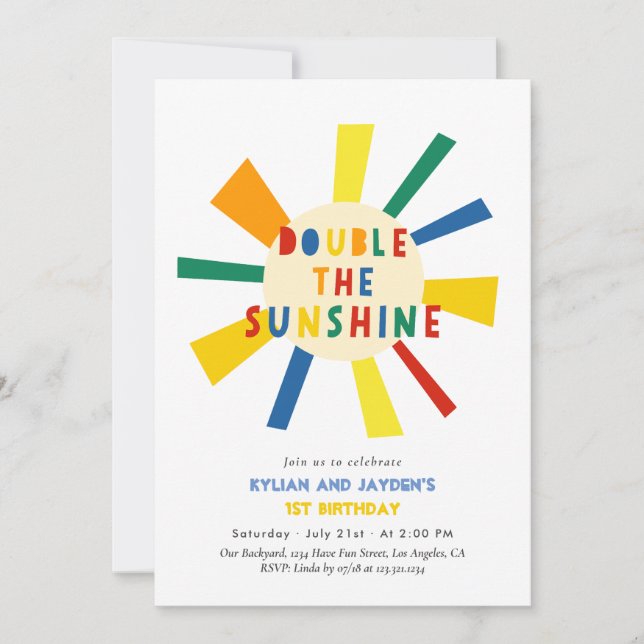 Invitation Double L'Invitation Anniversaire De Sunshine Twins (Devant)