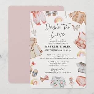 Invitation Double Love Girl Twins Baby shower virtuel rose