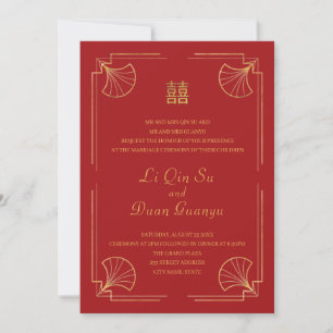 Invitation Double Mariage chinois Red & Gold