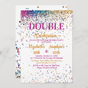 Invitation Double mixte adulte coloré fête d'anniversaire