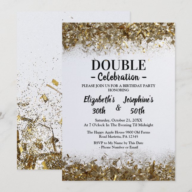 Invitation Double mixte adulte d'or fête d'anniversaire (Devant / Derrière)