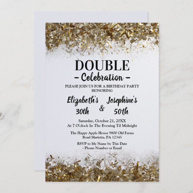 Invitation Double mixte adulte fête d'anniversaire | Blanc do (Devant / Derrière)