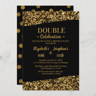 Invitation Double mixte adulte fête d'anniversaire Or noir
