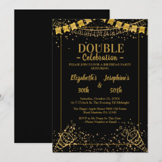Invitation Double mixte adulte fête d'anniversaire | Or noir