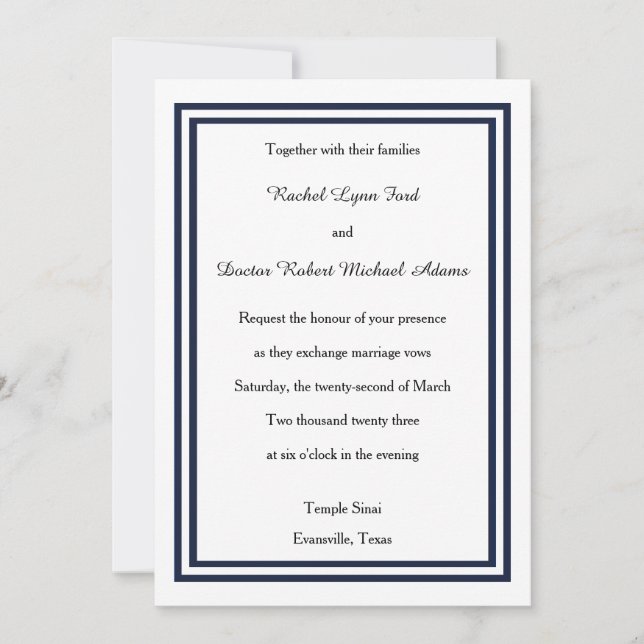 Invitation Double Navy Trim -5x7Invitation de mariage (Devant)