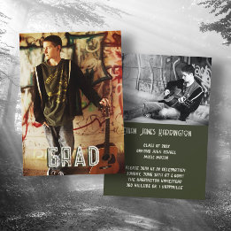 Invitation Double Photo Boy Sons Graduation Party