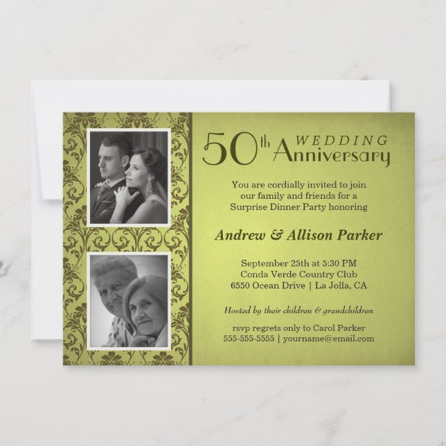 Invitation double photo d'anniversaire en damas vi (Devant)