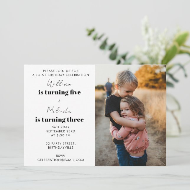 Invitation Double Photo Fête d'anniversaire conjointe (Debout devant)