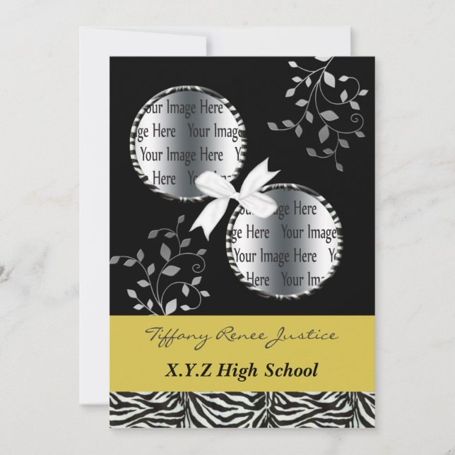 Invitation double photo jaune chic Graduation (Devant)
