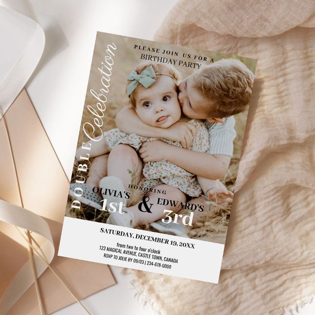 Invitation Double photo minimaliste fête Anniversaire (Créateur téléchargé)