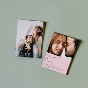 Invitation Double photo moderne en gras texte fin enregistrer