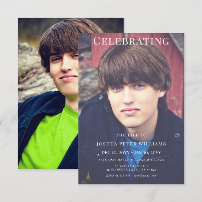 Invitation Double Photo Service Funéraire Masculin (Devant / Derrière)
