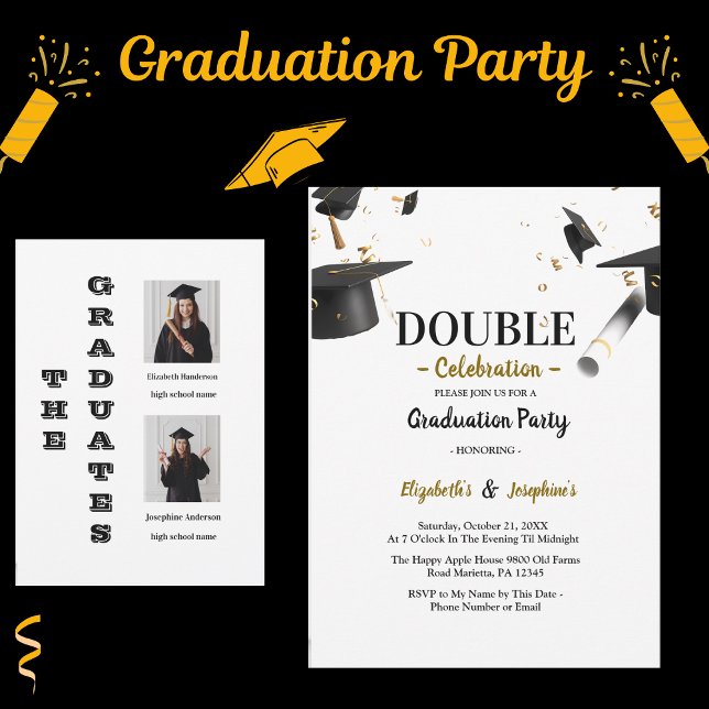 Invitation Double remise de diplôme chic pour deux diplômés e (Créateur téléchargé)