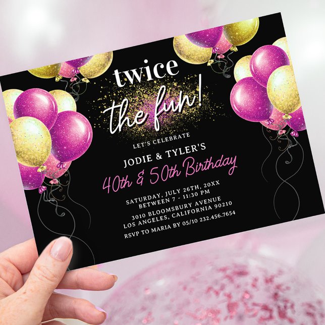 Invitation Double Rose et Or Ballon Joint Anniversaire (Créateur téléchargé)