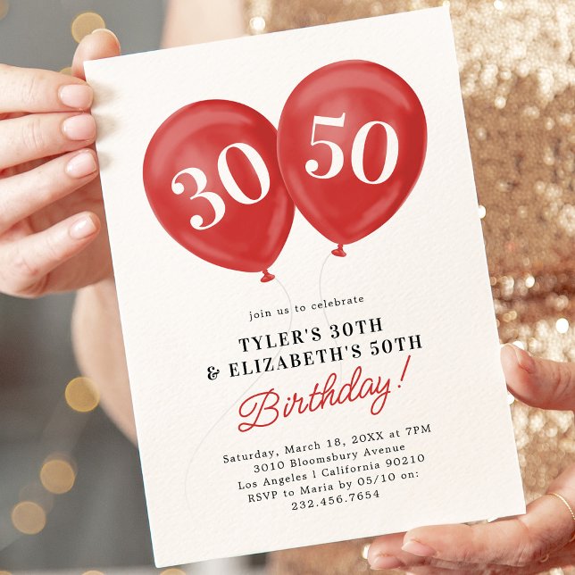 Invitation Double Rouge Fête de l'Anniversaire (Créateur téléchargé)
