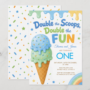Invitation Double Scoops Double Fun Garçons ANNIVERSAIRE